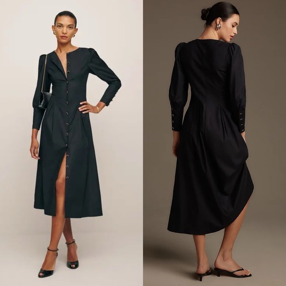 Reformation Dresses & Skirts - REFORMATION Halia Black Button Down Dress 8